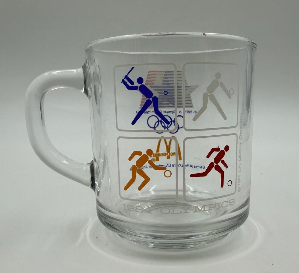 Vintage McDonald's 1984 Los Angeles Olympics Glass Mug Sports Coffee Cup